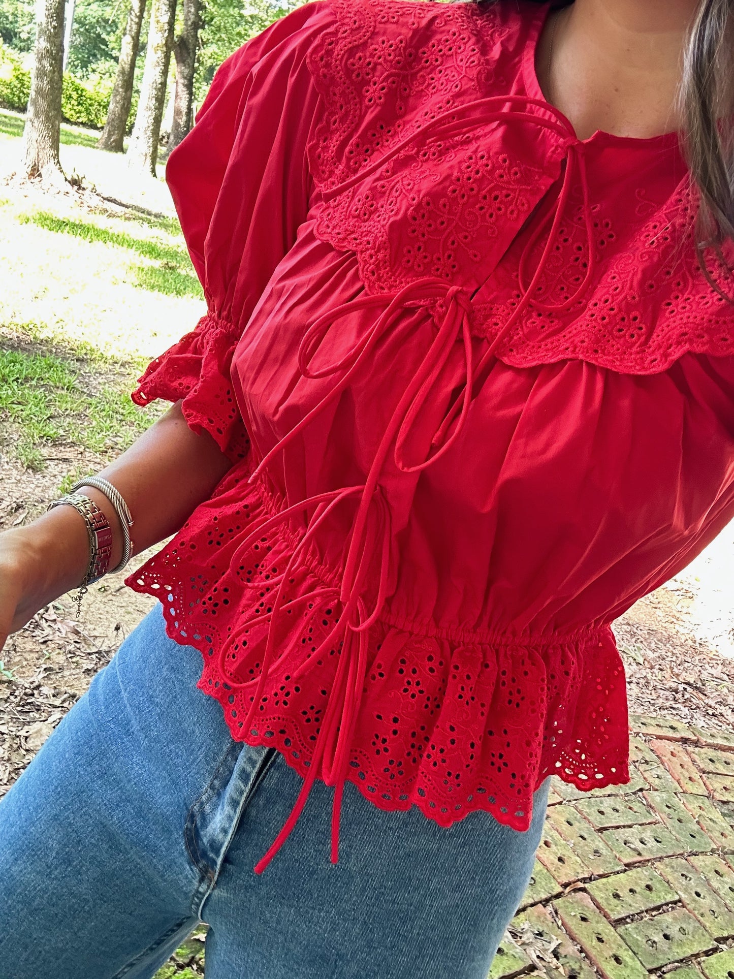 Sofie Embroidered Blouse - Red