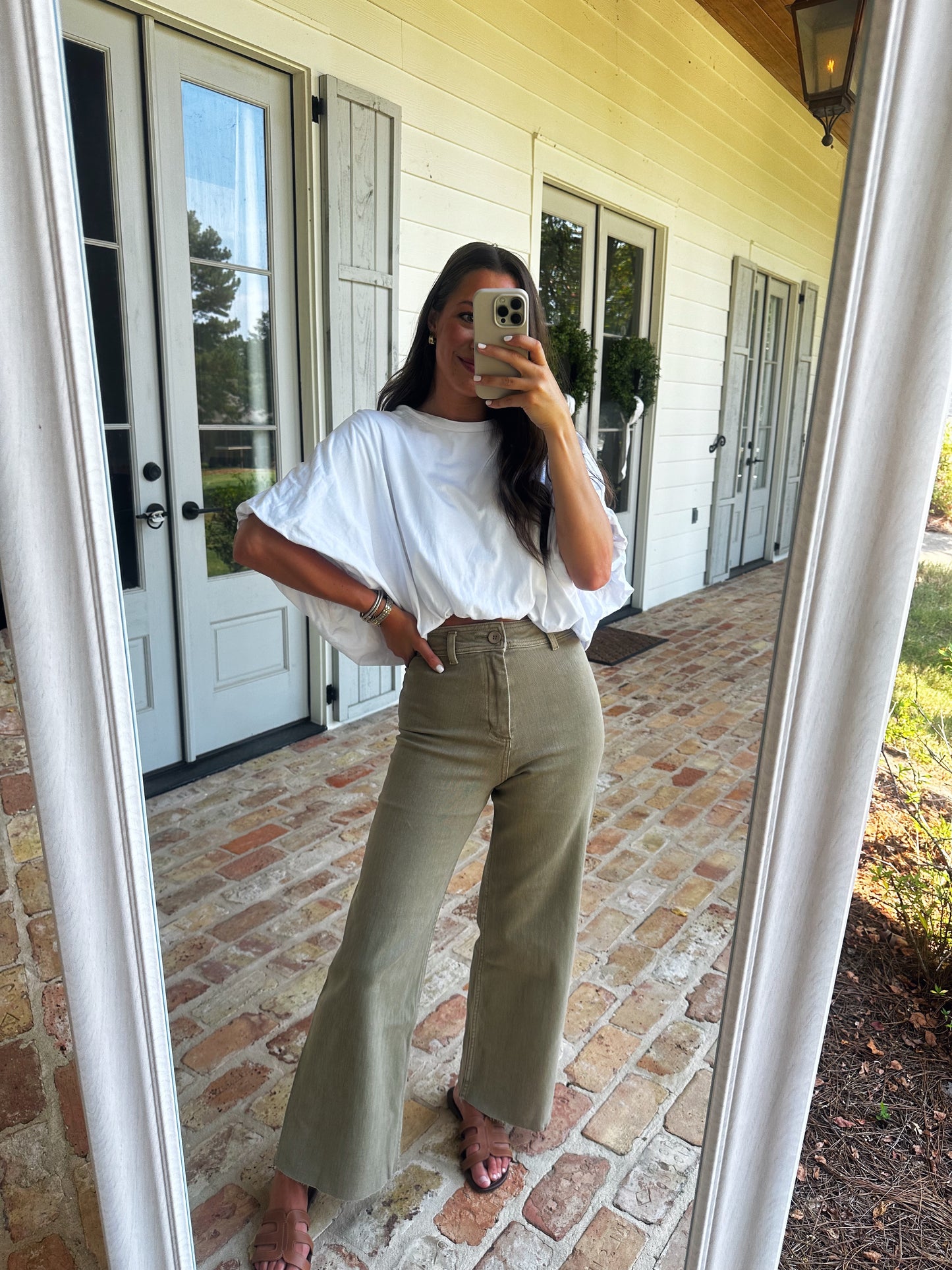 Wide Leg Denim - Olive Green