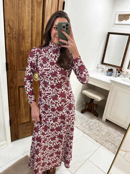 Raspberry Turtleneck Maxi Dress