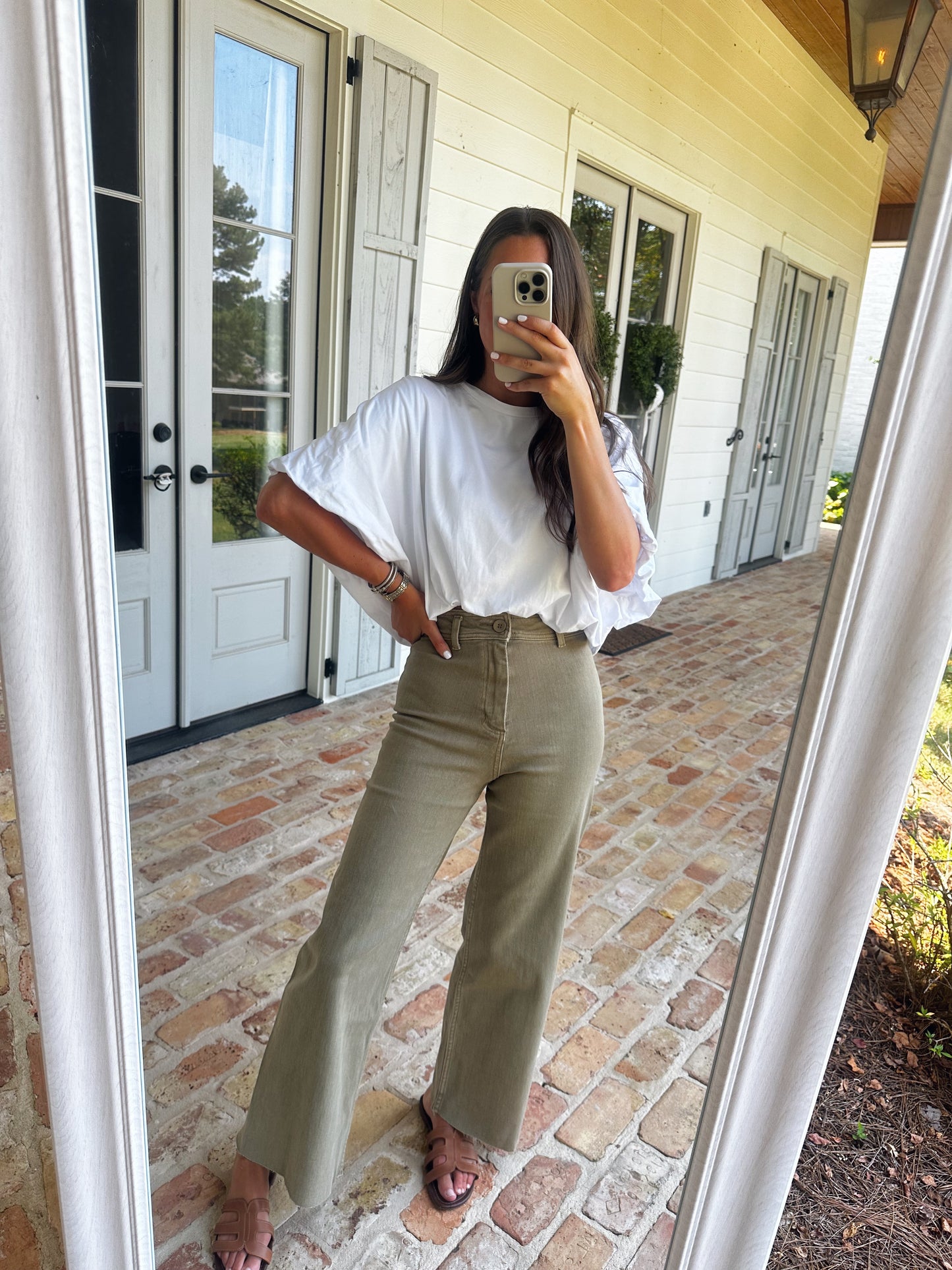 Wide Leg Denim - Olive Green