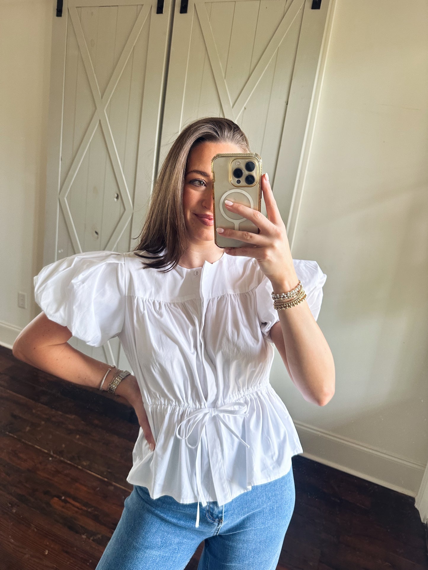 Waist Cinch Blouse - White