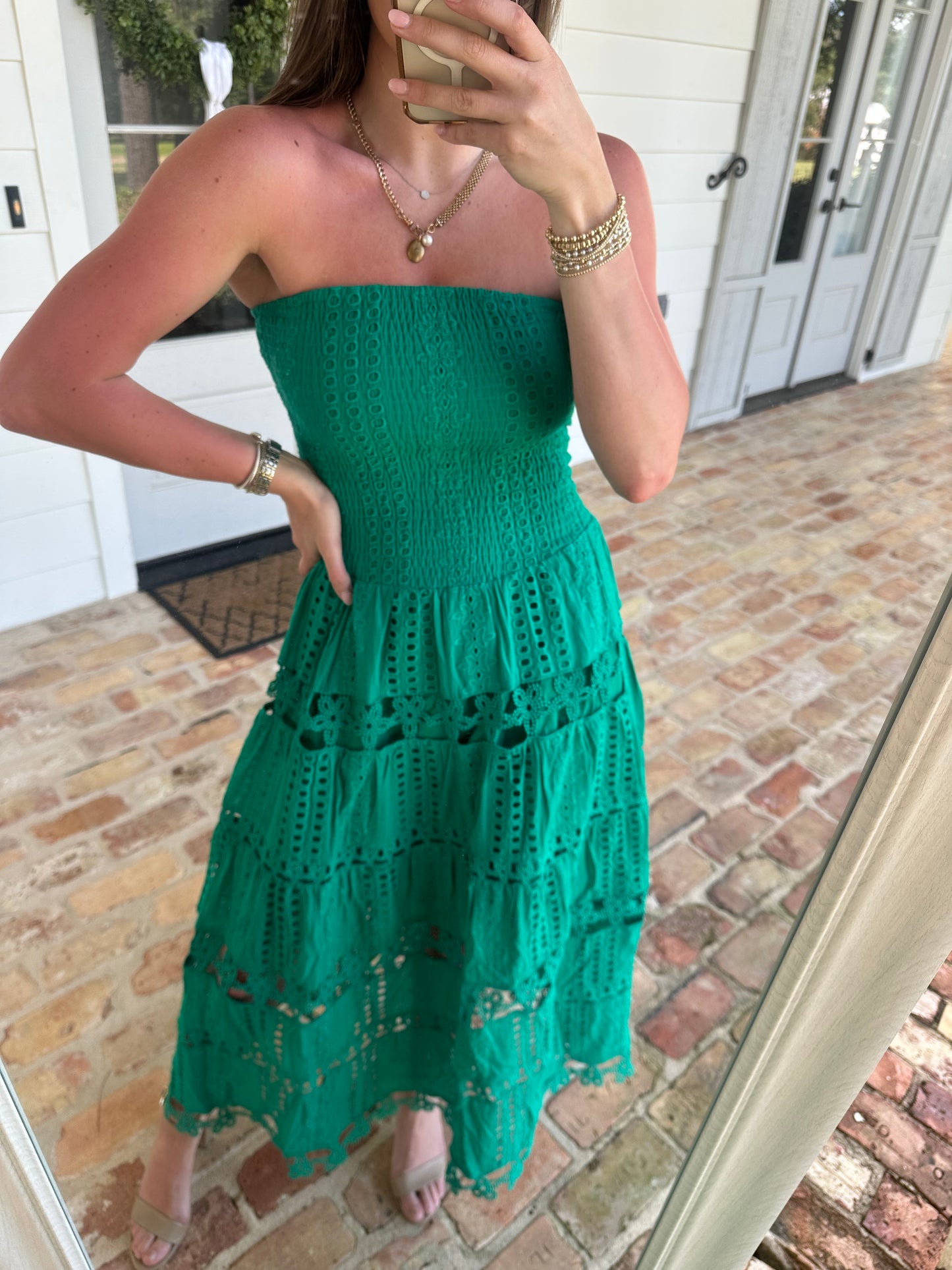 Eyelet Maxi Dress - Kelly Green