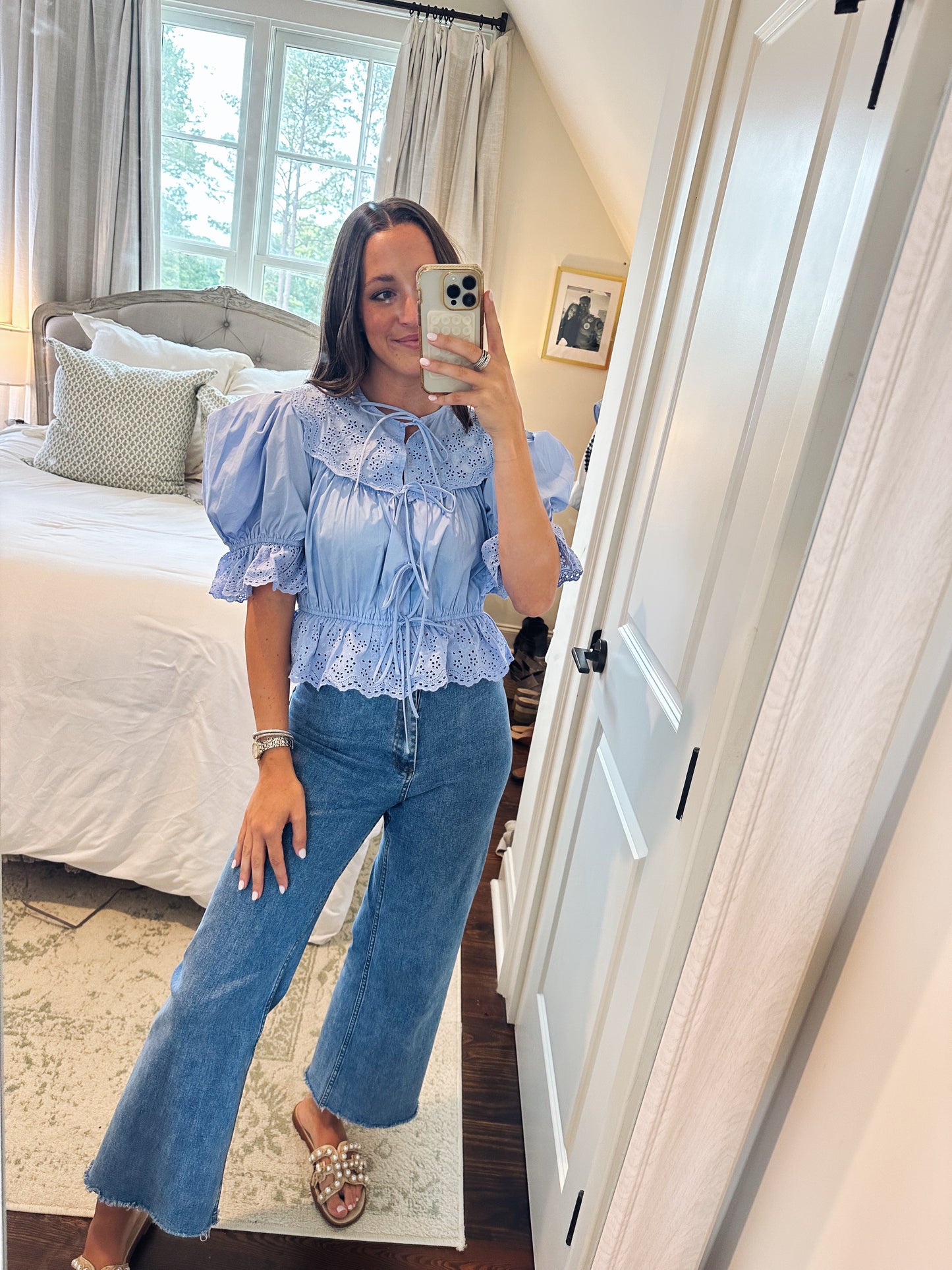 Sofie Embroidered Blouse - Pale Blue