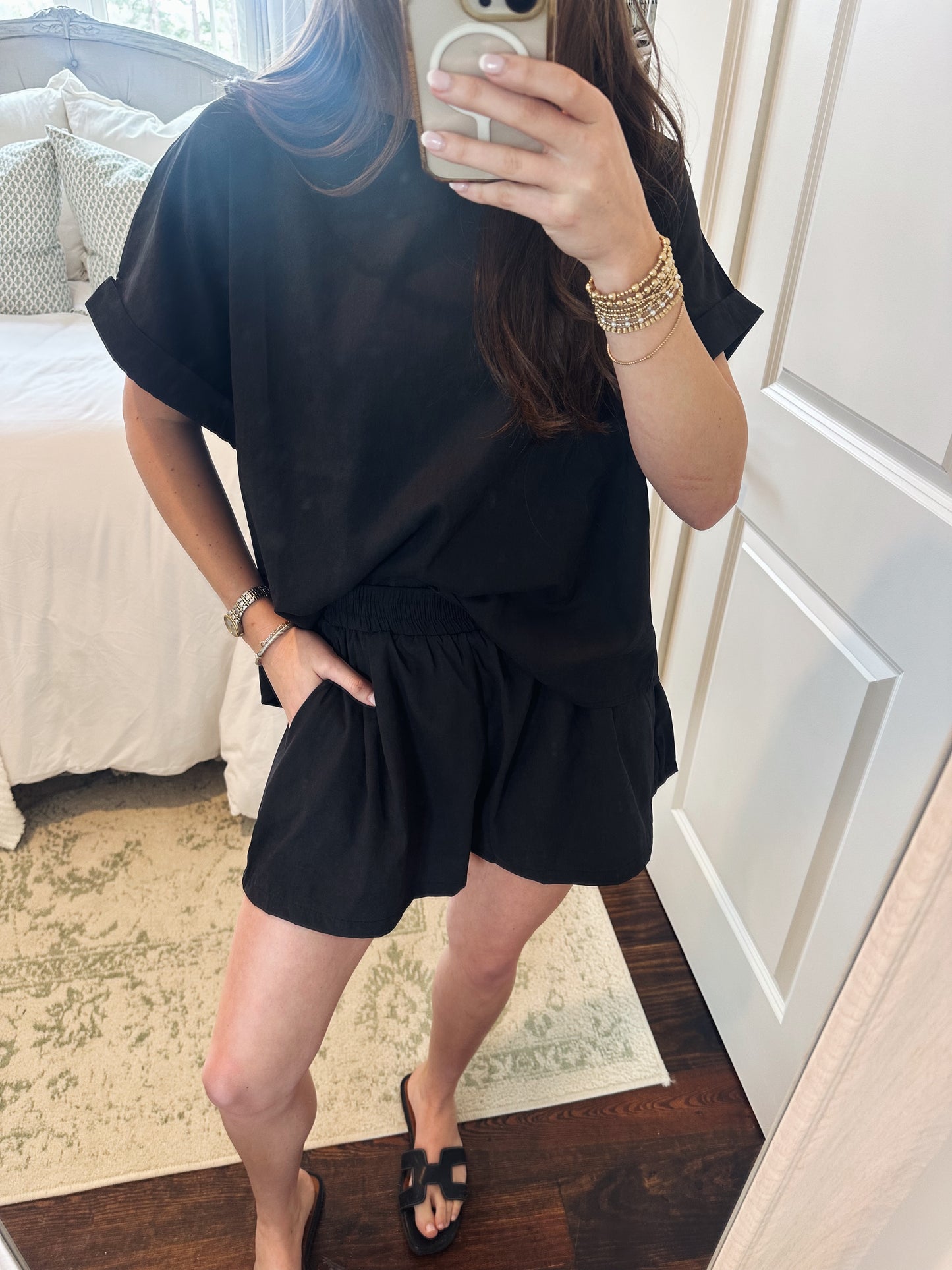 Lauren Short Sleeve and Shorts Set - Black