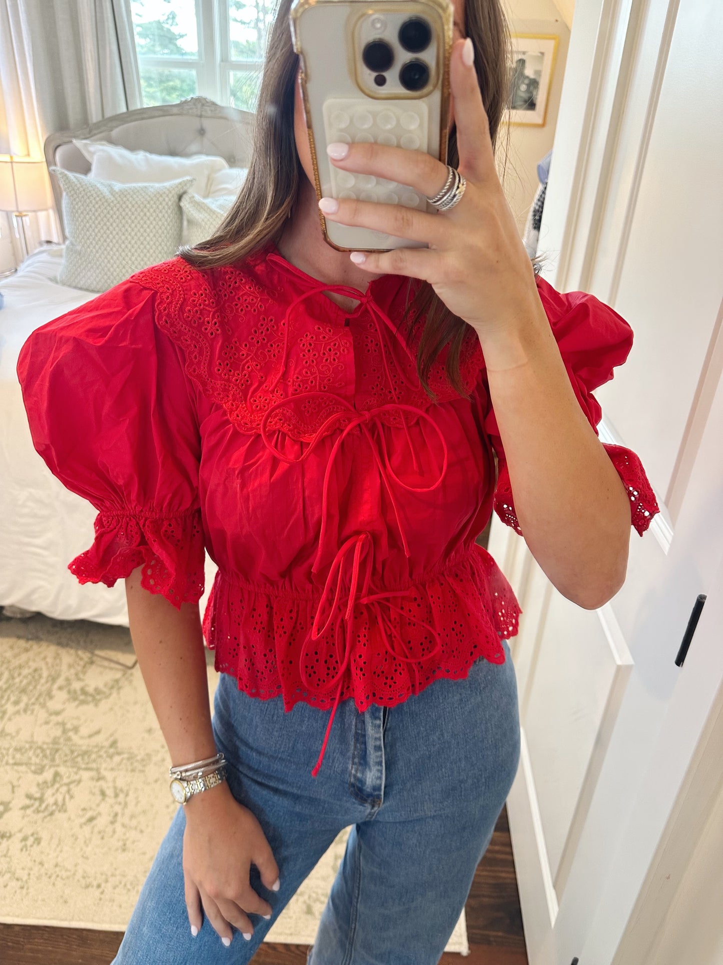 Sofie Embroidered Blouse - Red