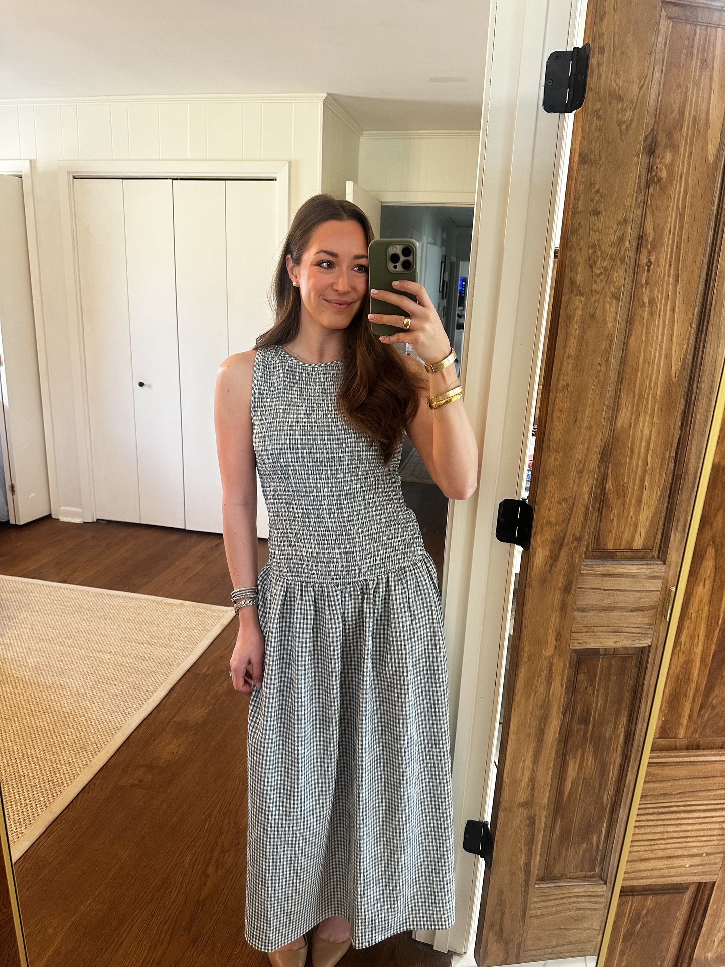 Gingham Drop Waist Maxi Dress - Blue