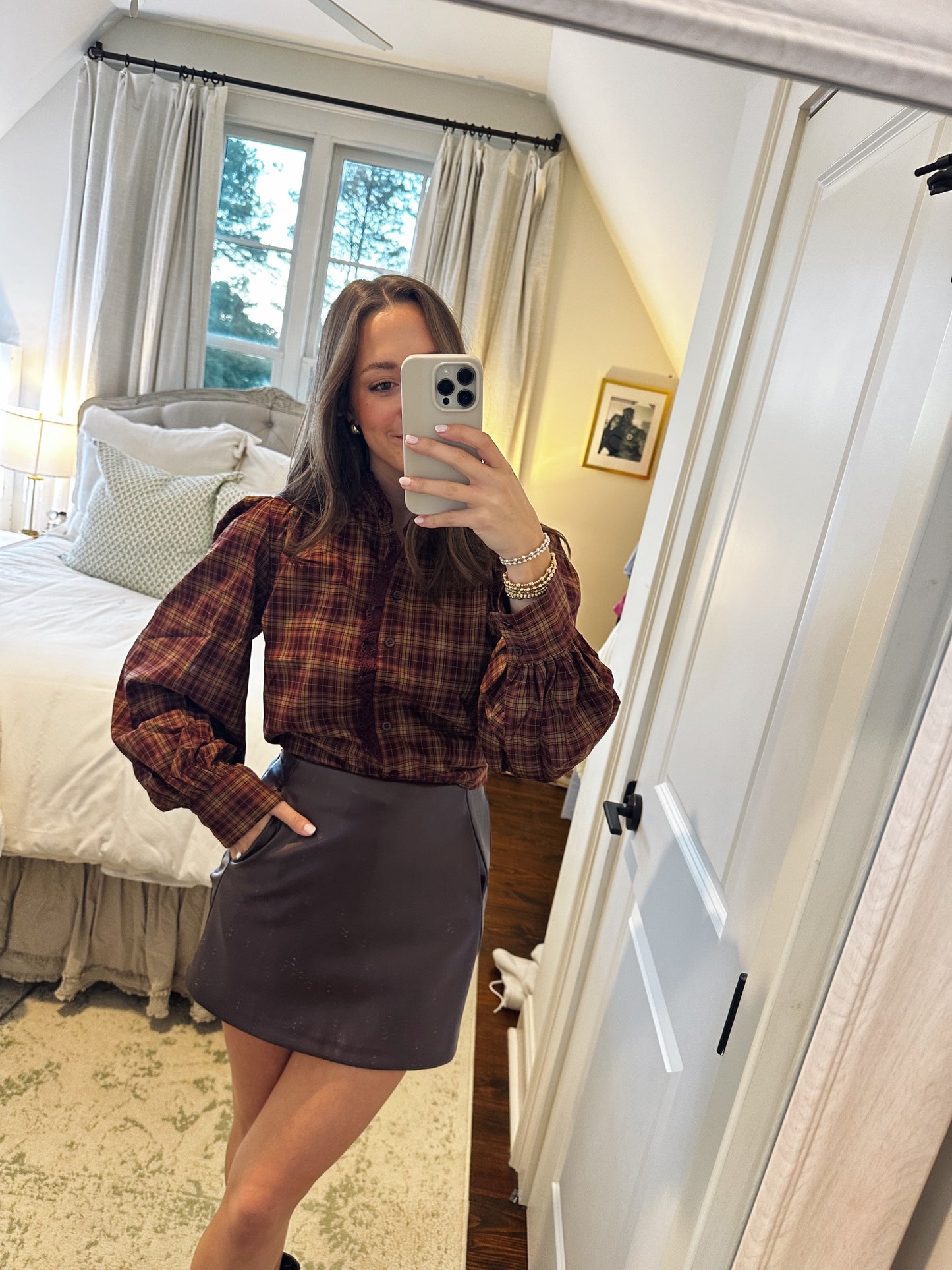 Brown Plaid Blouse