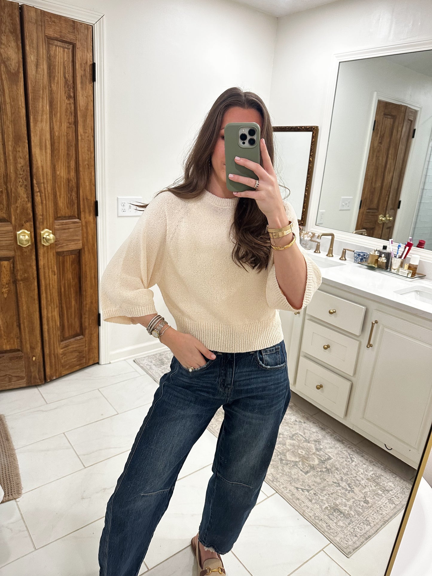 Round Neck 3/4 Sleeve Knitted Top