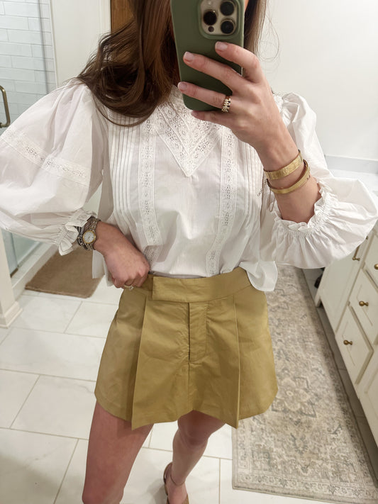 Front Pleated Mini Skort - Taupe