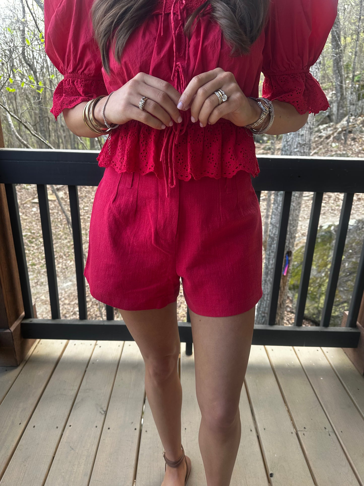 Red Tailored Linen Shorts