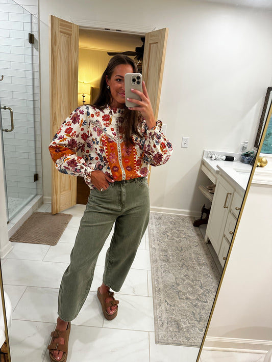 Olive Green Barrel Denim