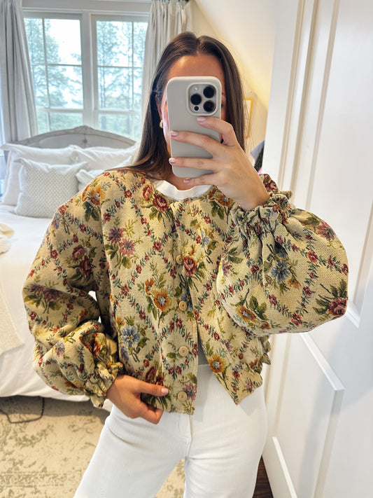 Floral Tapestry Fabric Bomber Jacket