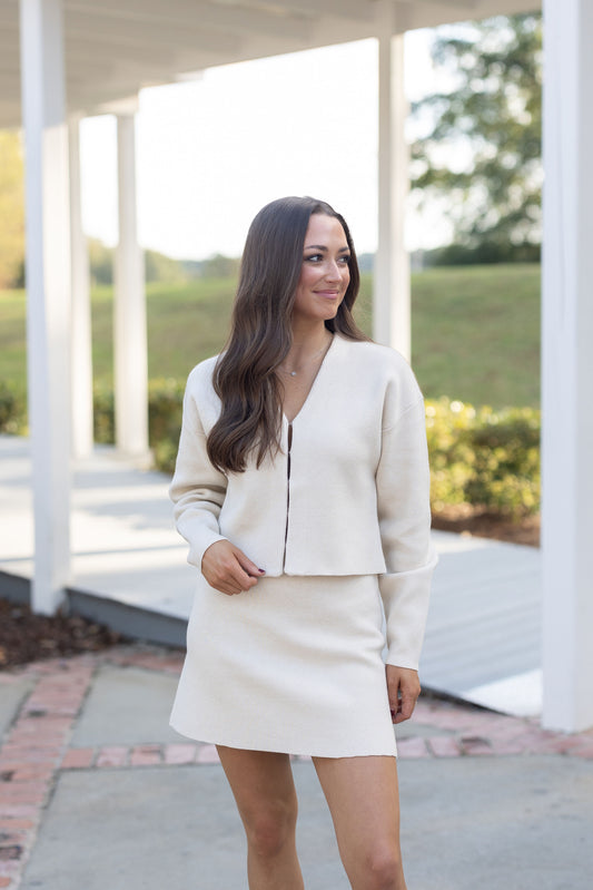 Knit Top & Skirt Set - Beige