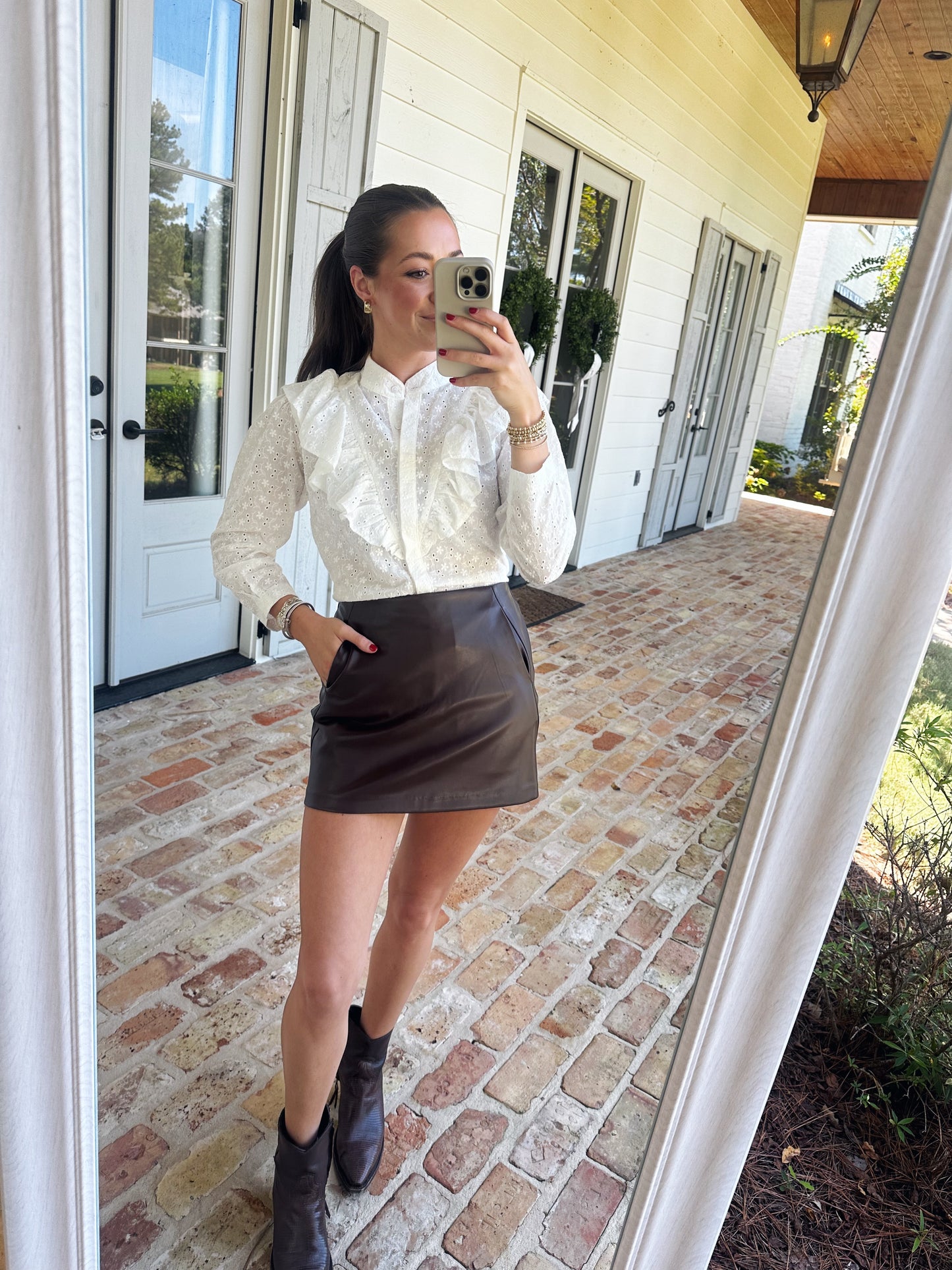 Autumn Brown Leather Skort