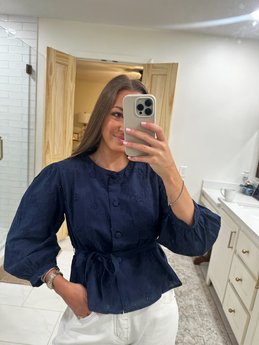 Nicole Belted Shirt - Navy