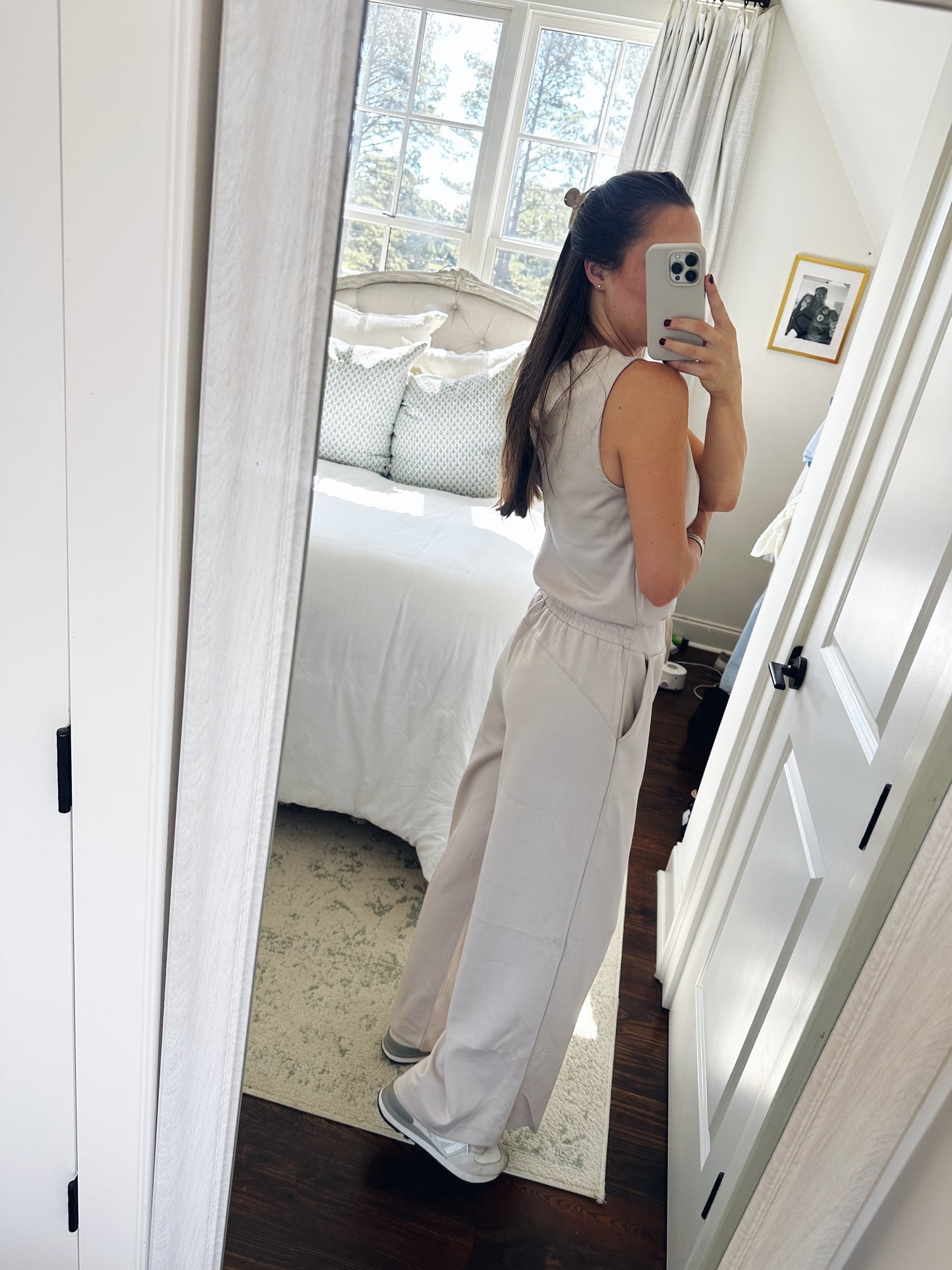 Wide Leg Scuba Jumpsuit  - Bone