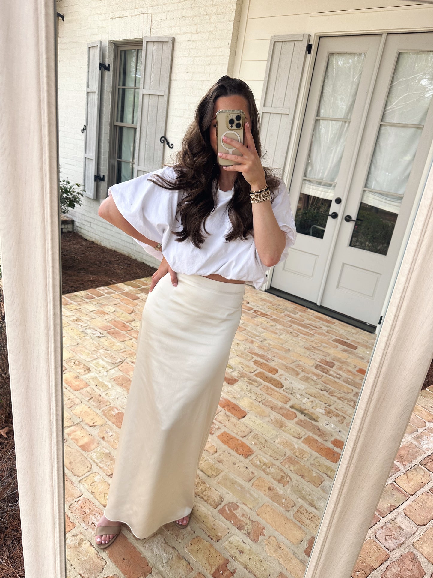 Satin Maxi Skirt - Pearl