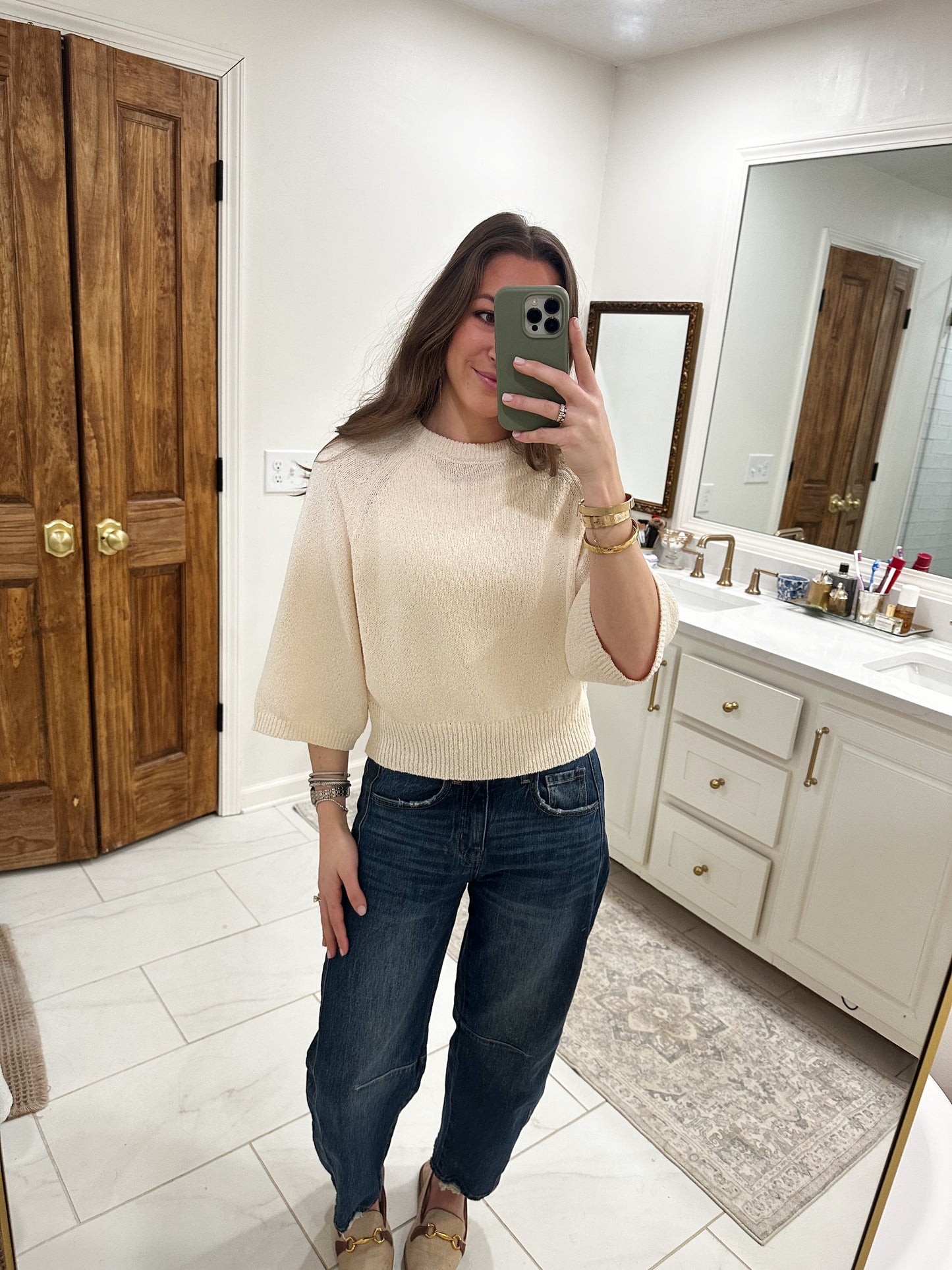 Round Neck 3/4 Sleeve Knitted Top