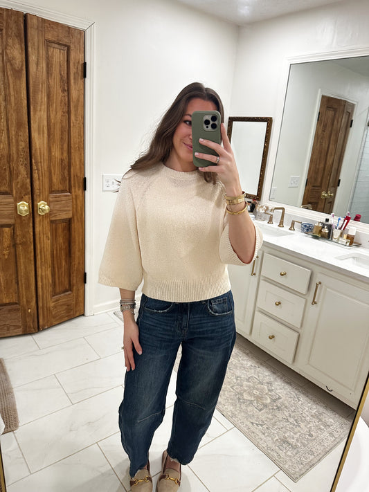 Round Neck 3/4 Sleeve Knitted Top