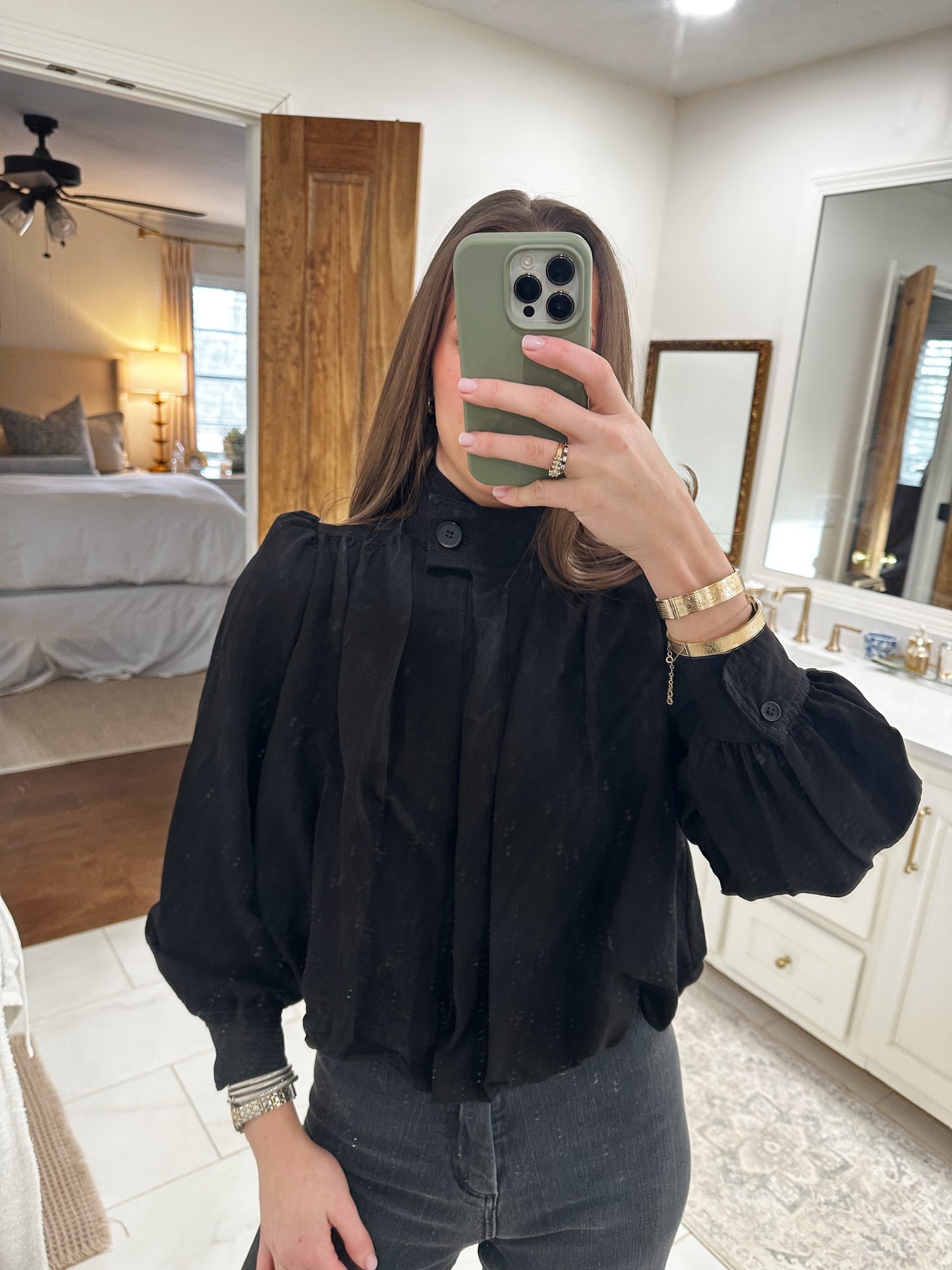 Mock Neck Button Down