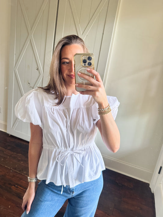 Waist Cinch Blouse - White