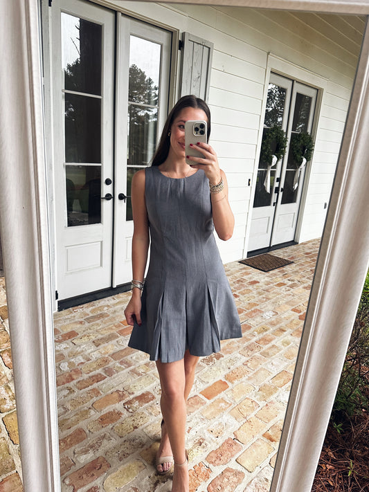 Pleat Mini Dress - Grey