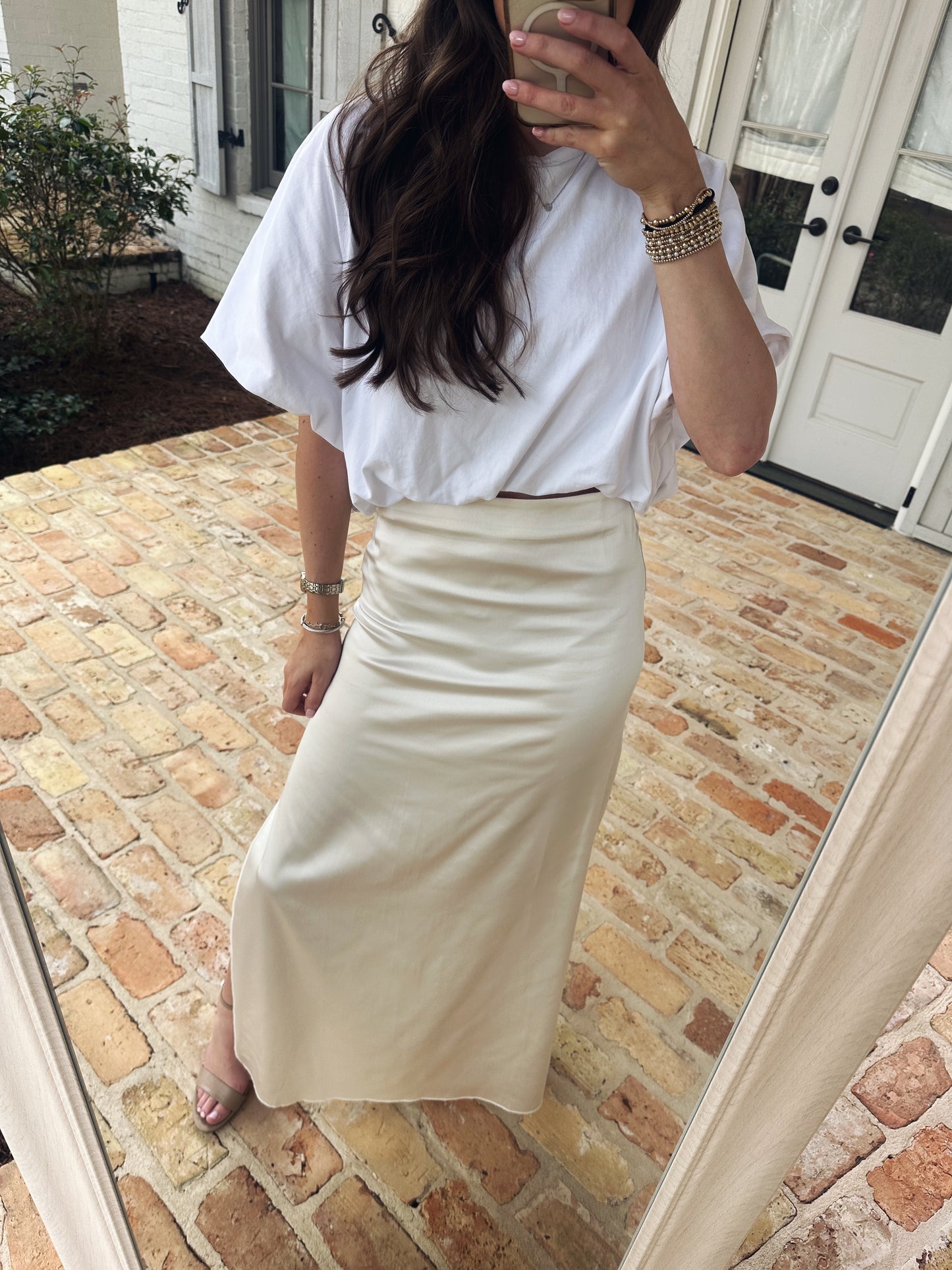 Satin Maxi Skirt - Pearl