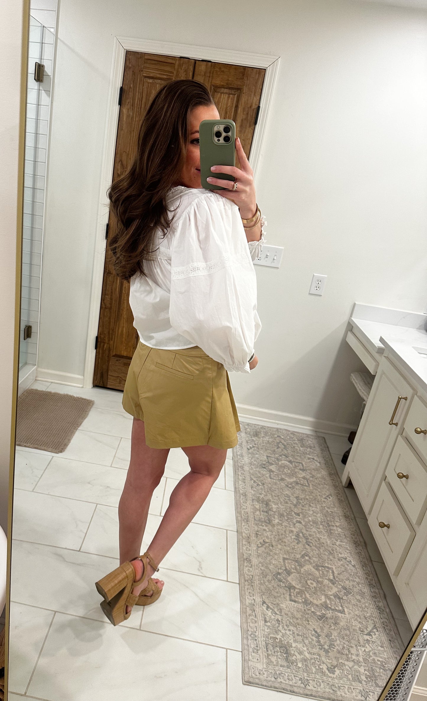 Front Pleated Mini Skort - Taupe