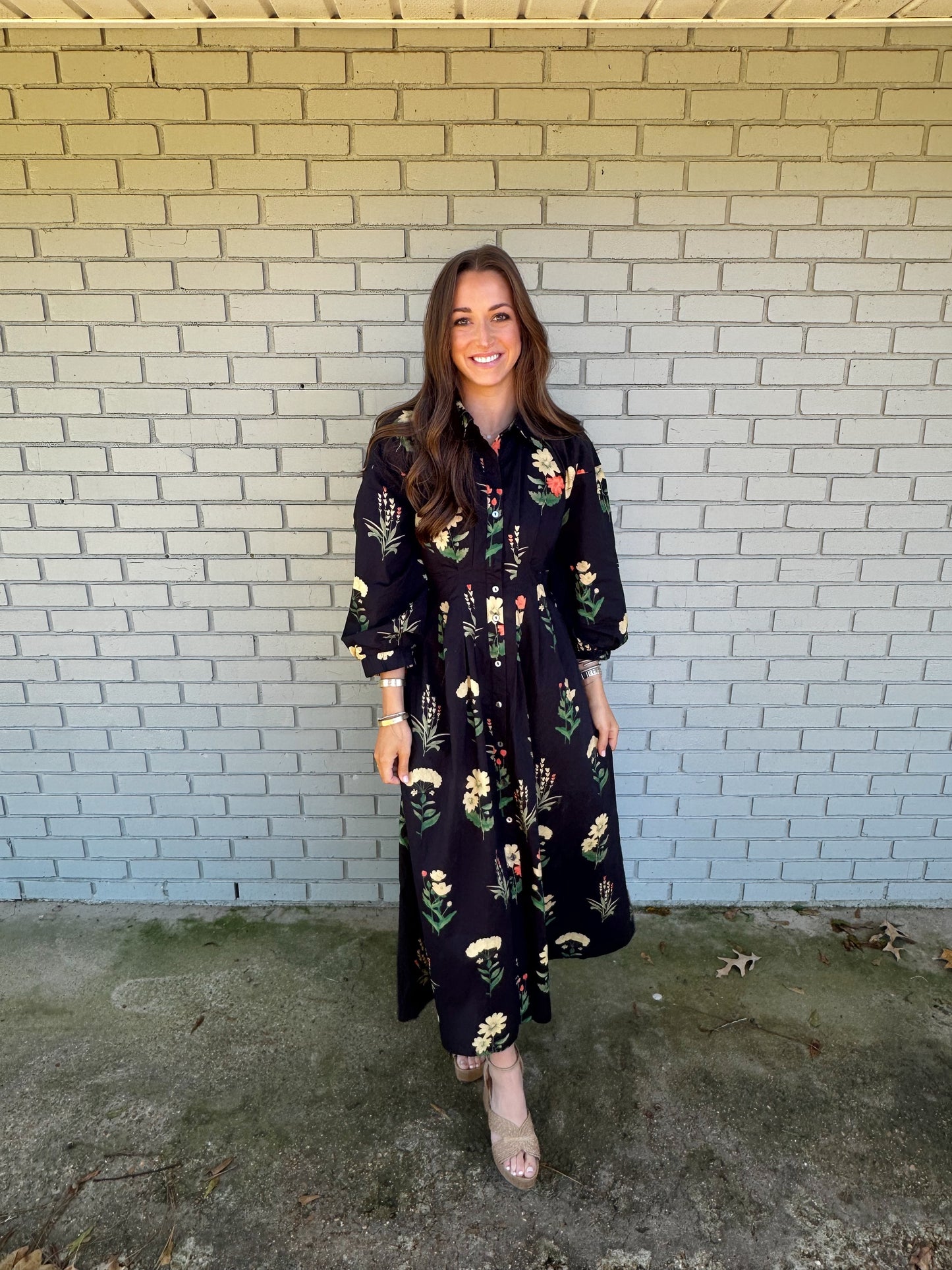 Black Floral Midi Dress