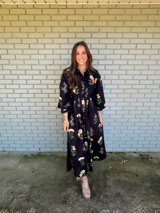 Black Floral Midi Dress