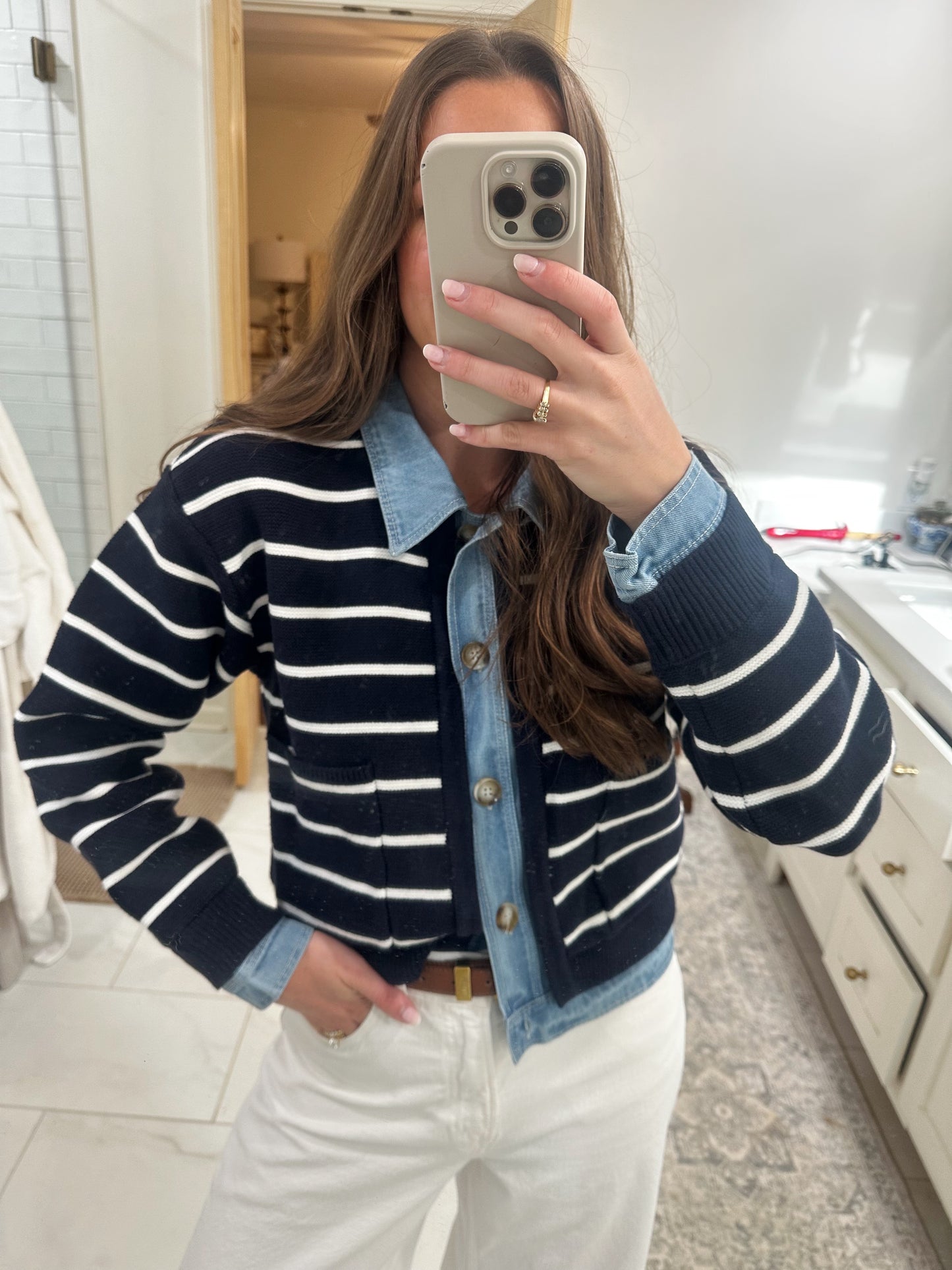 Stripe Knit and Denim Button Down