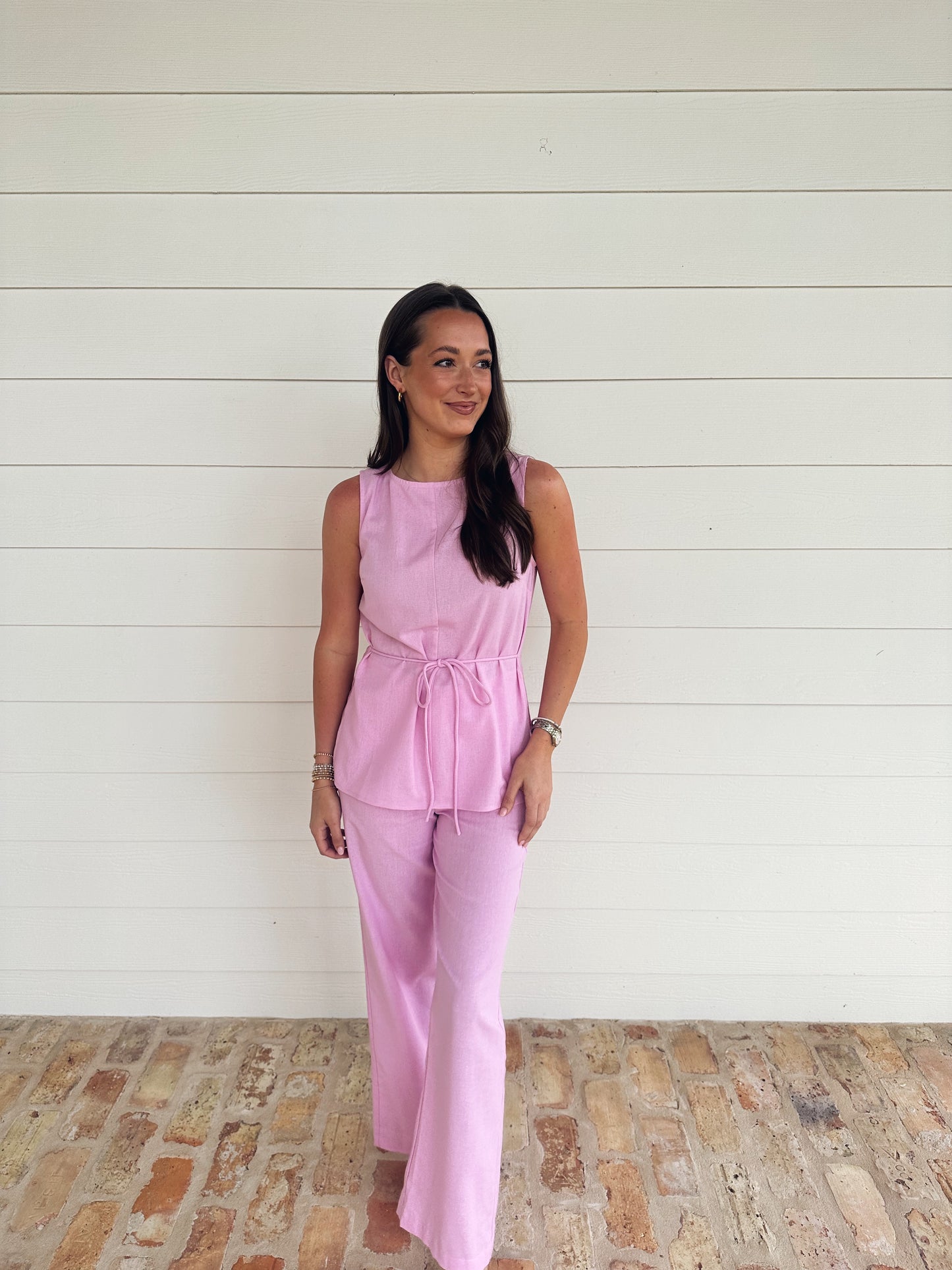 Linen Pant Set - Pink