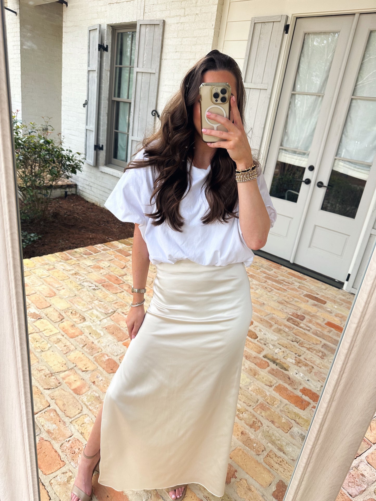 Satin Maxi Skirt - Pearl