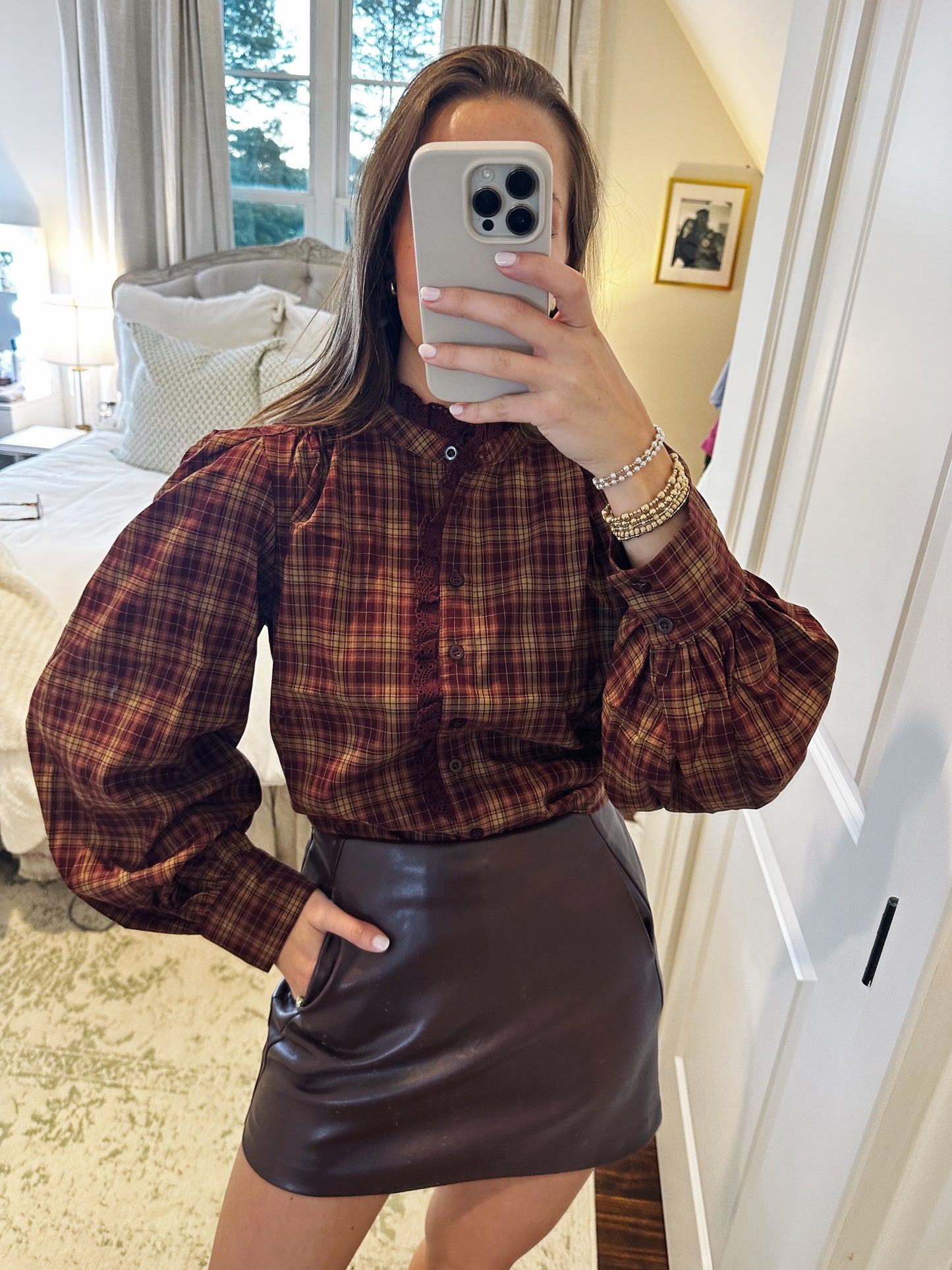 Brown Plaid Blouse