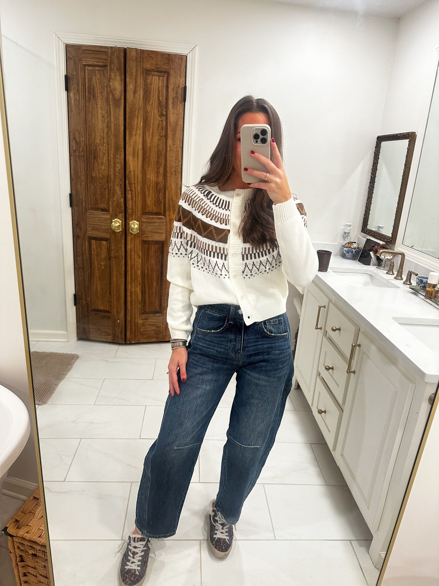 Brown/White Button Down Cardigan