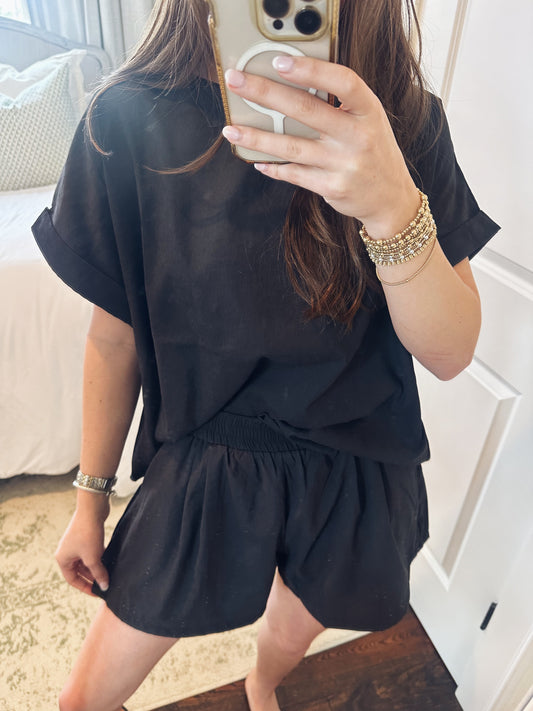 Lauren Short Sleeve and Shorts Set - Black