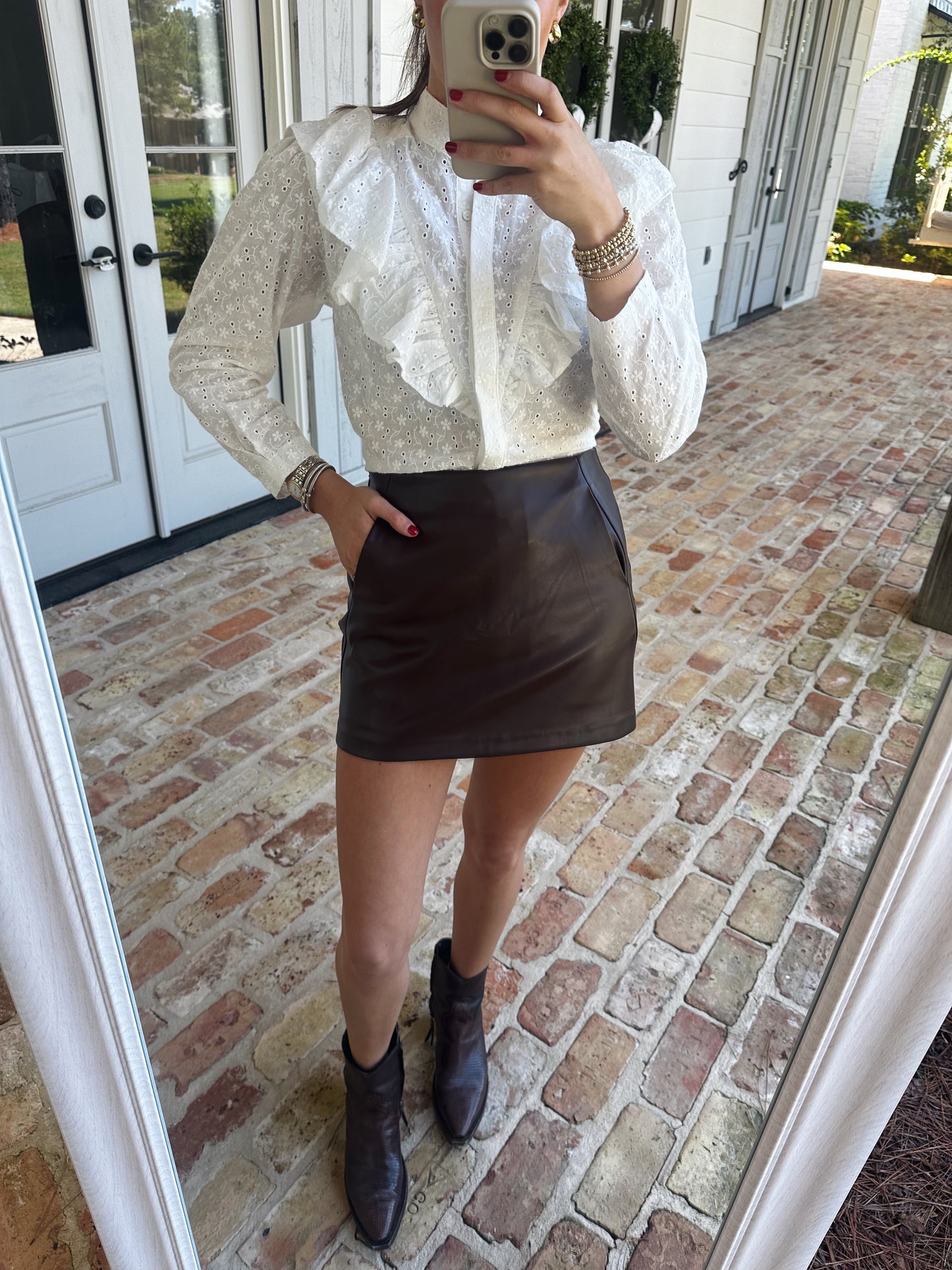 Autumn Brown Leather Skort