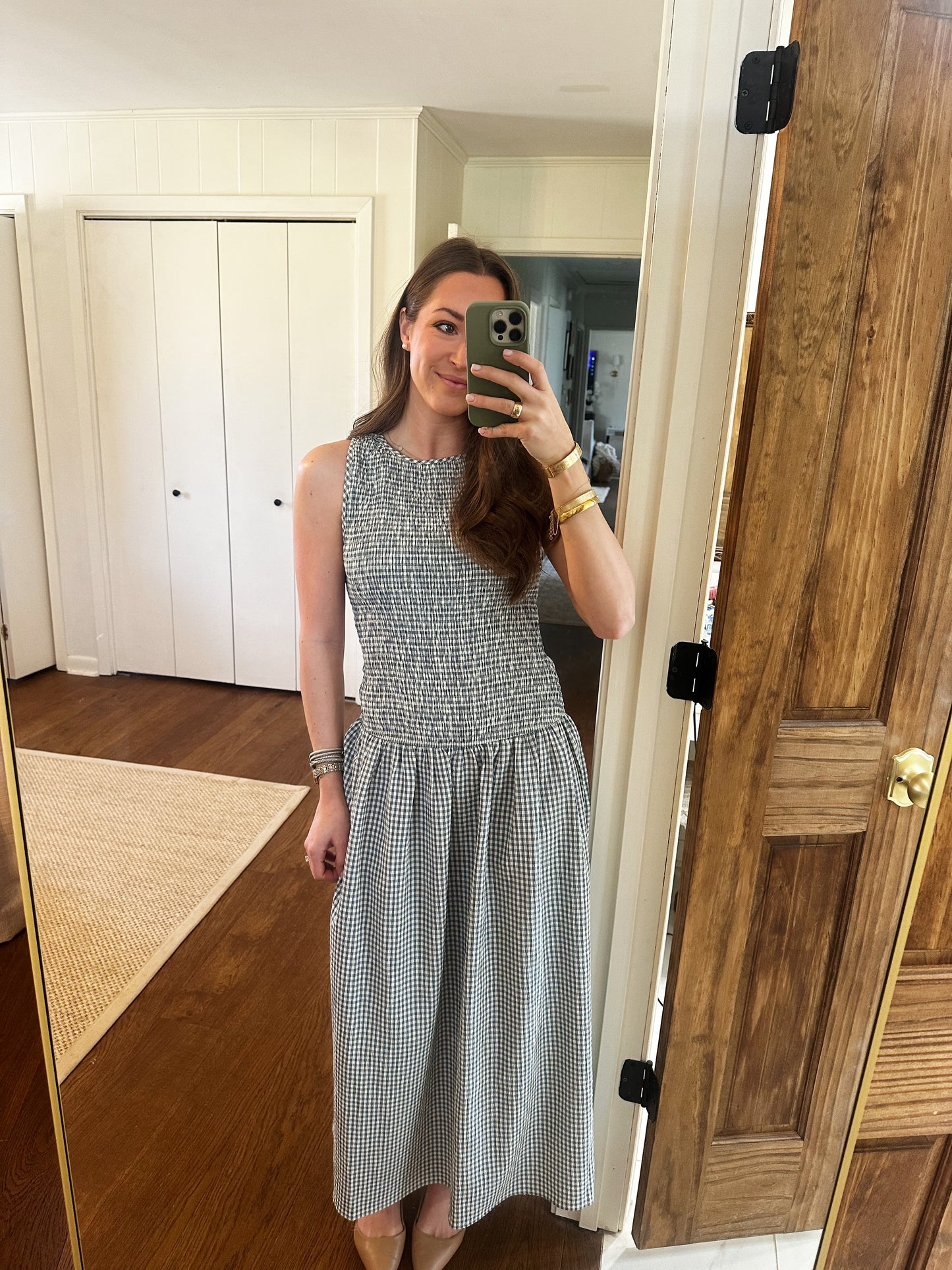 Gingham Drop Waist Maxi Dress - Blue