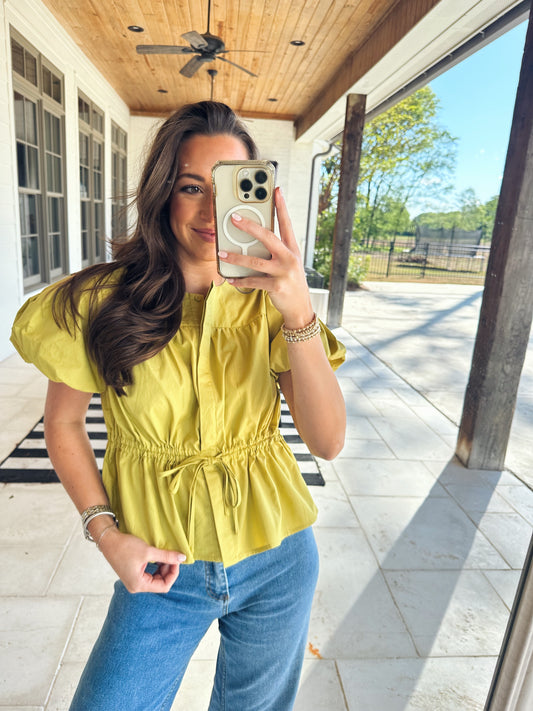 Waist Cinch Blouse - Mustard