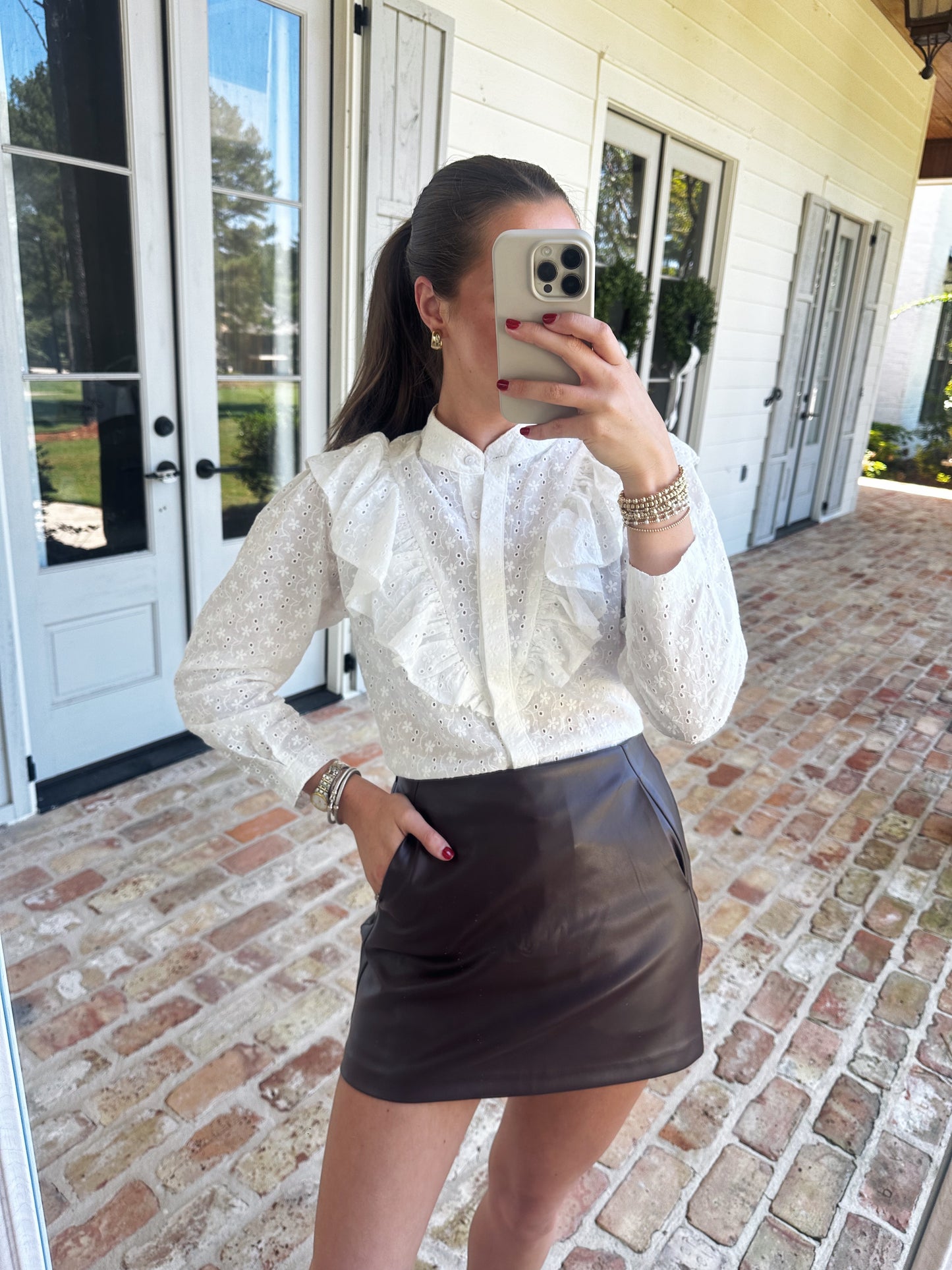 Autumn Brown Leather Skort