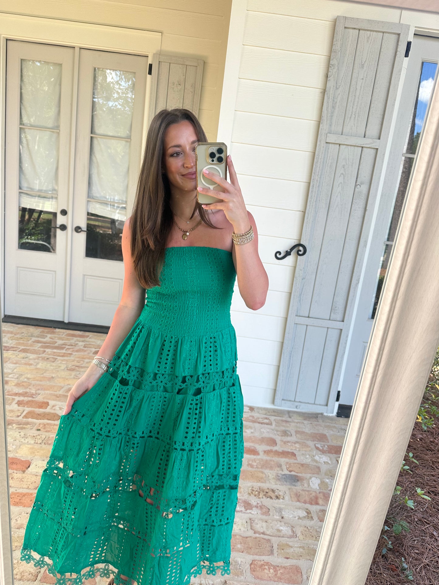 Eyelet Maxi Dress - Kelly Green