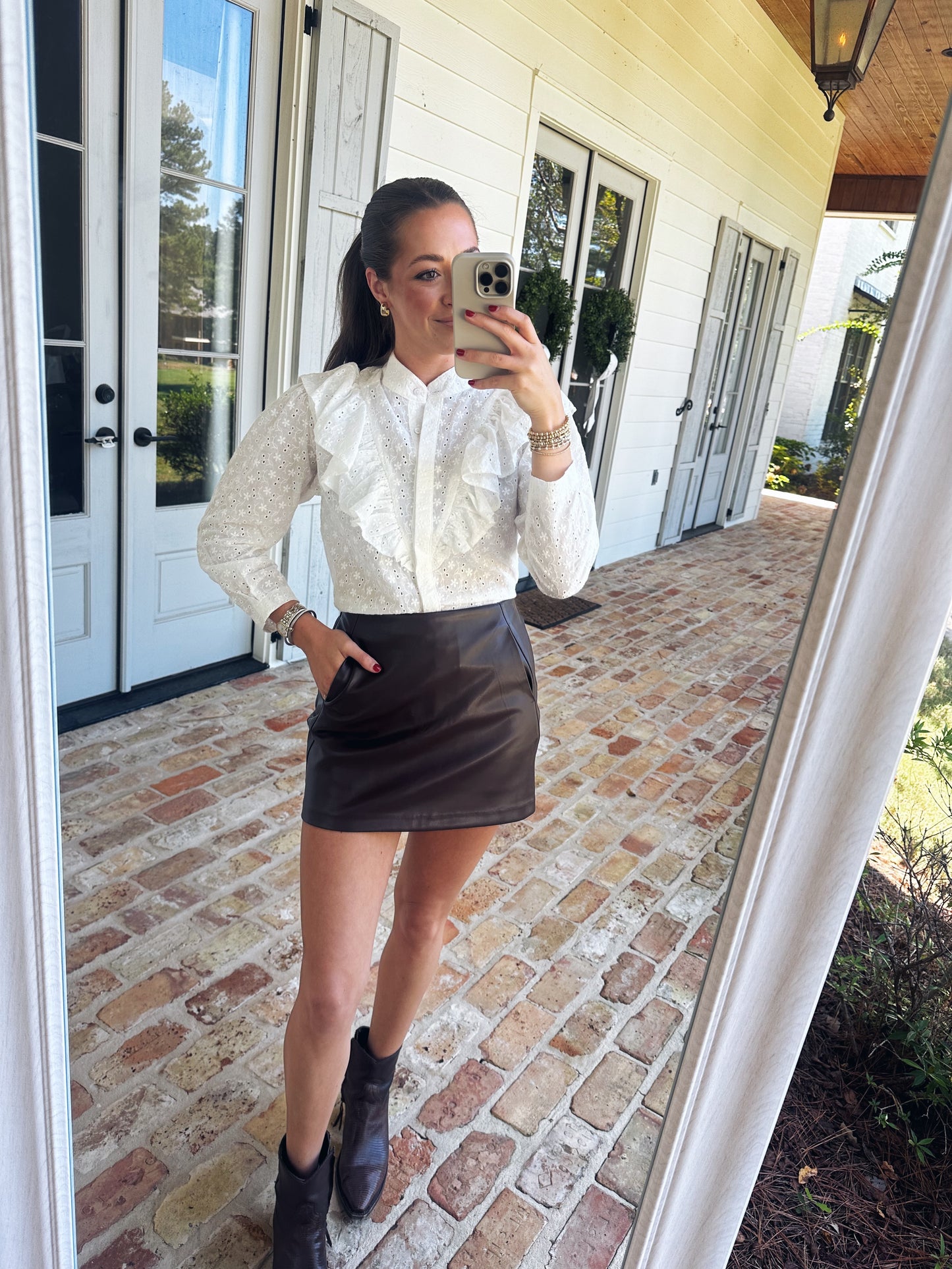 Autumn Brown Leather Skort