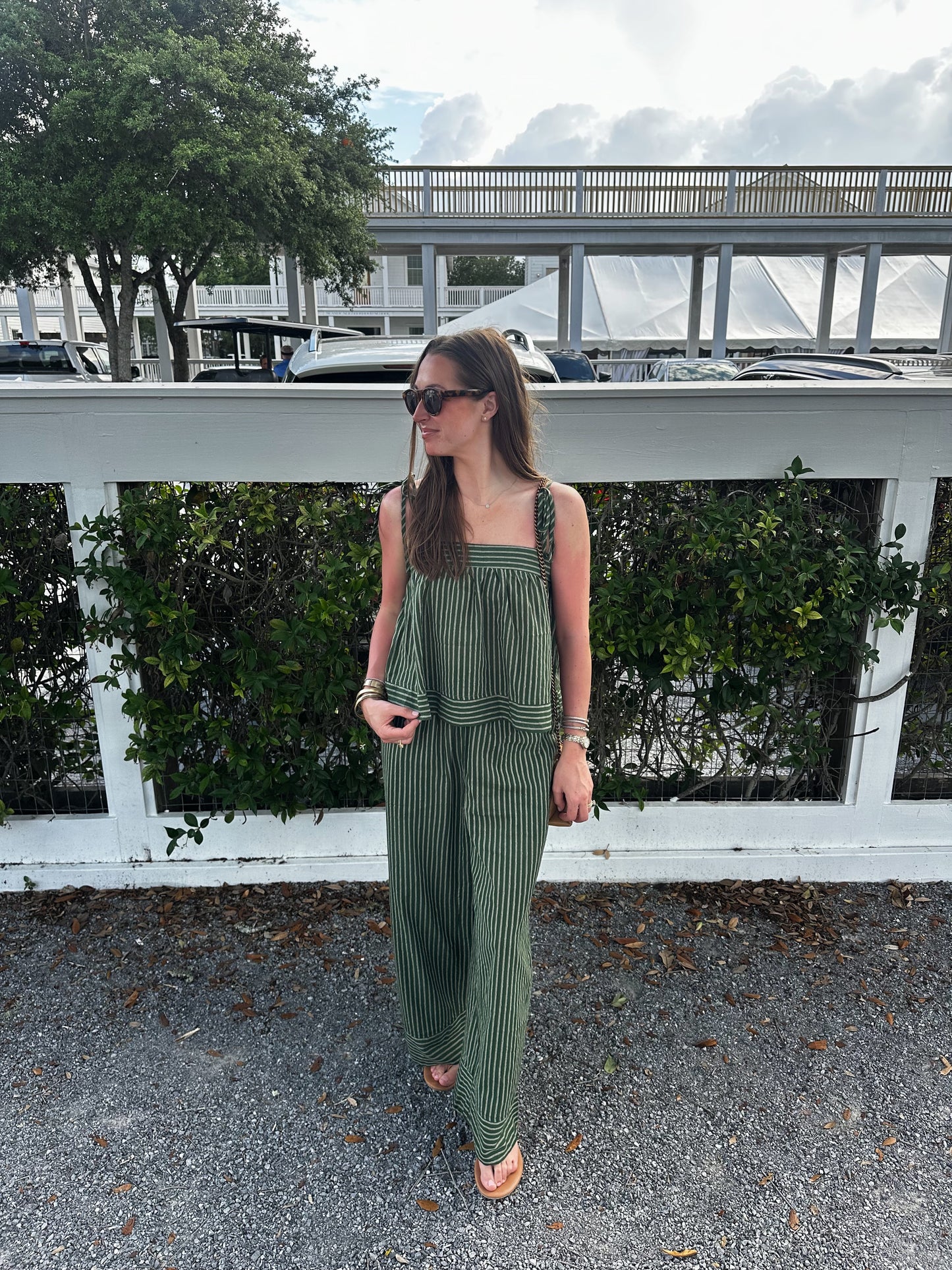 Green Striped Tank and Wide Leg Pant Set