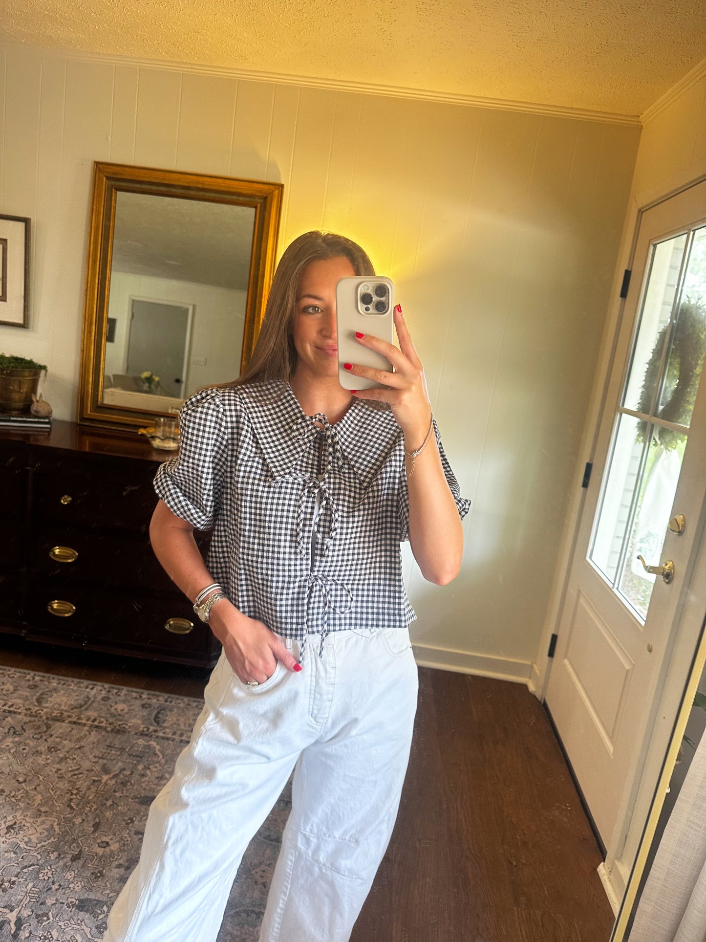 Gingham Collar Top