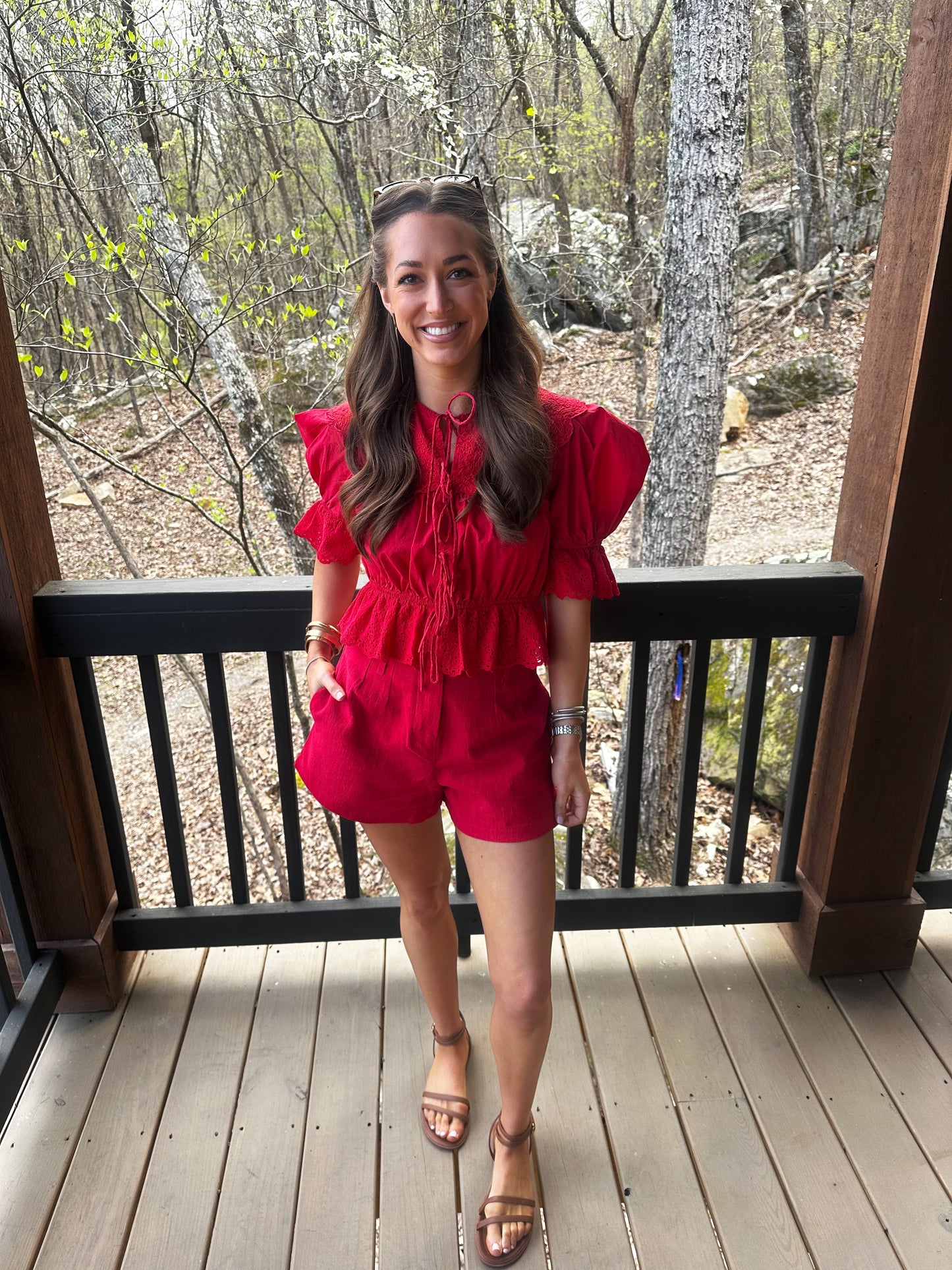 Red Tailored Linen Shorts
