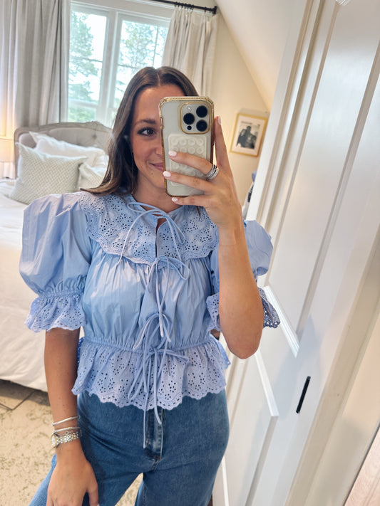 Sofie Embroidered Blouse - Pale Blue