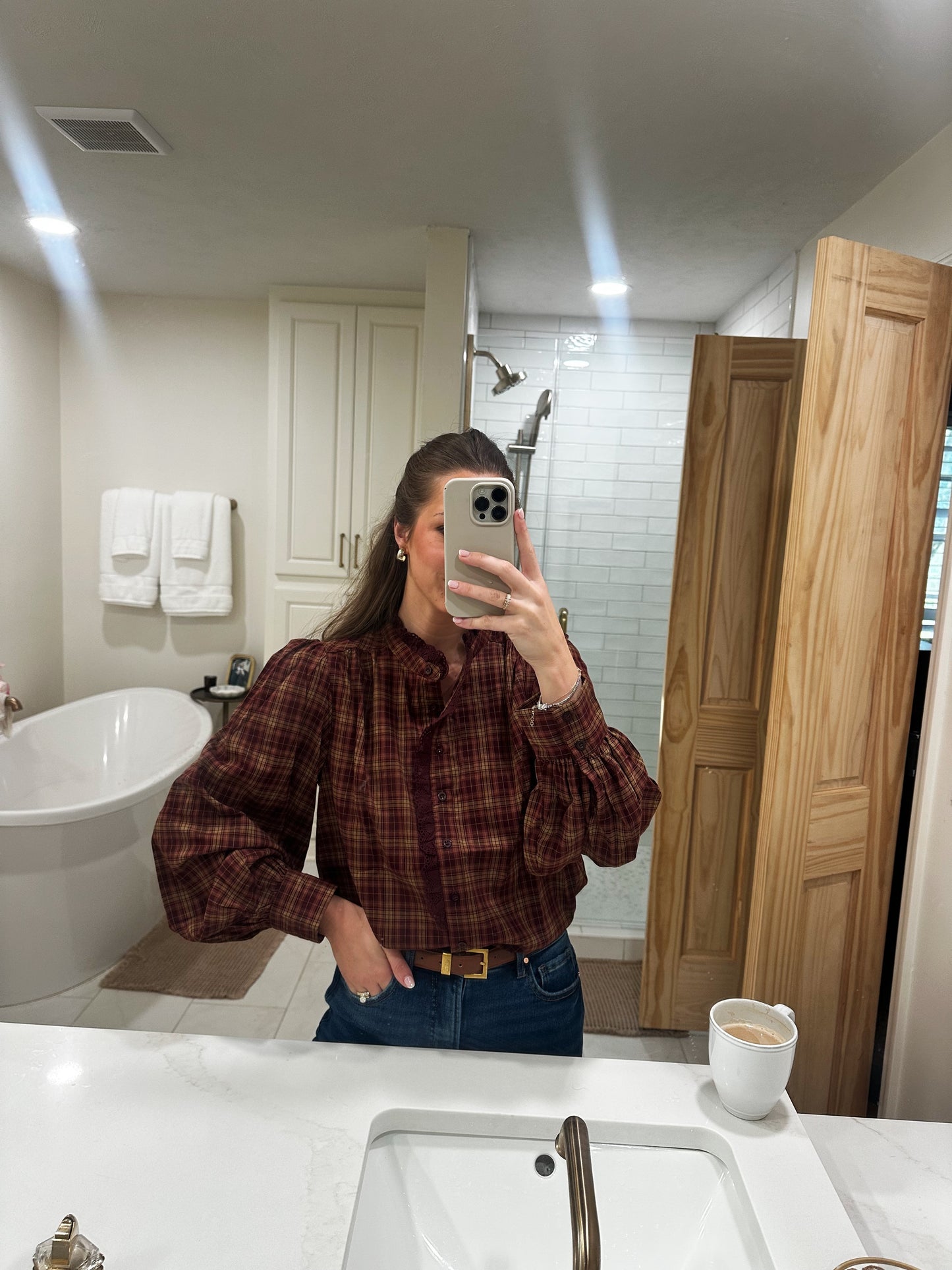 Brown Plaid Blouse