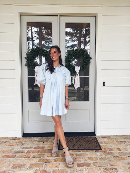 Claire Scalloped Mini Dress - Blue