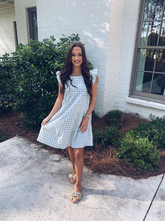 Gingham Ruffle Sleeve Dress