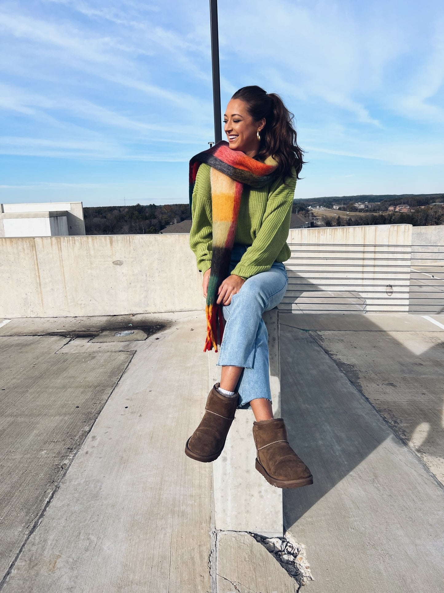 Color Block Chunky Plaid Scarf - Rust